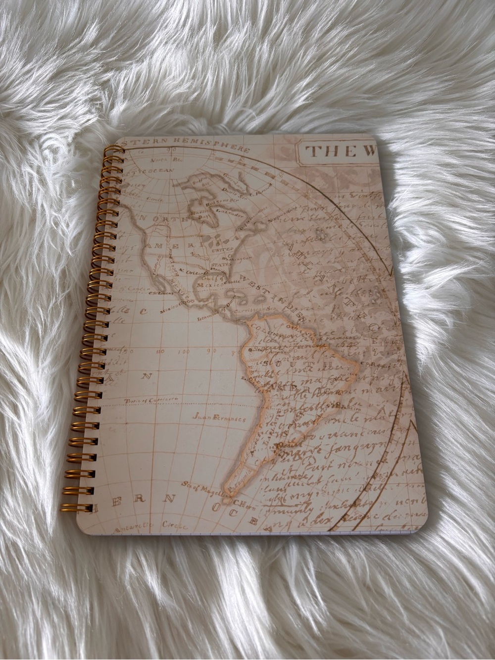 NEW Spiral Notebook - Vintage Map Design in Beige with Gold Coil